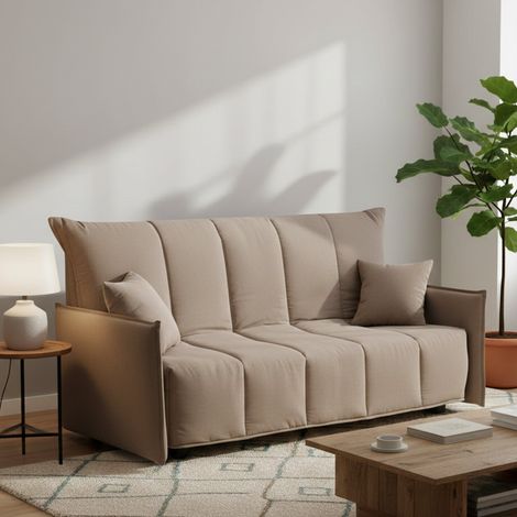 Talamo Italia Sofa cama Allyson, Sofá de 3 plazas, 100% Made in Italy, Sofá de salón con apertura trolley con apertura trolley, en tela acolchada, con reposabrazos estándar, Cm 190x90h85, Tórtola, con (1/5)