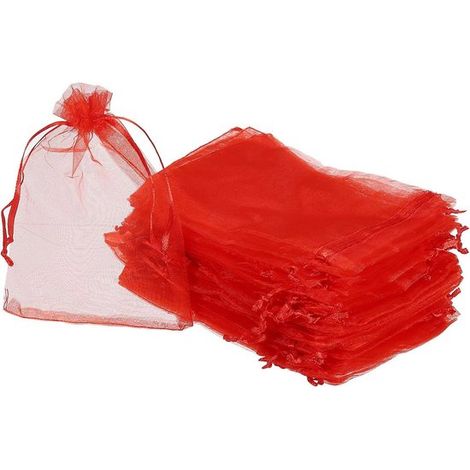 Allecto plus - Sacchetti in organza 100 pezzi 10x15 cm regalo gioielli matrimonio festa Natale caramelle rosso (1/5)