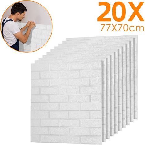 Jiubiaz 20 paneles decorativos 3D autoadhesivos, de espuma de PE, blancos, 77 x 70 cm