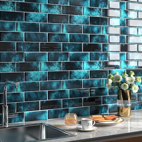 30×30CM 30 Dalles Adhesives Mur Credence Adhesive pour Salle de Bain Bleu Foncé Carrelage Adhesif Mural Cuisine Bleu Autocollant Carrelage Cuisine Salle de Bain Étanche Revêtement Mural 3D (1/5)