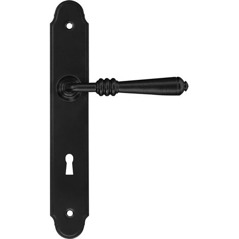 Manilla de puerta DEVON con placa para llave de 72 mm, color negro.