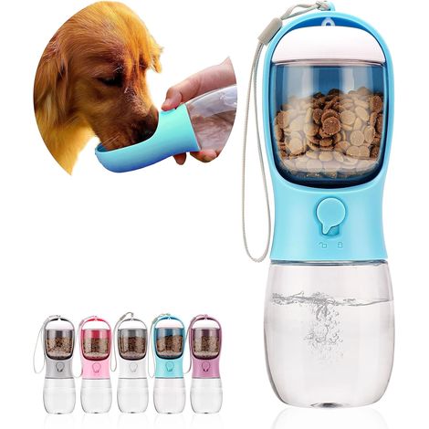 Dog Water Bottle,Portable Pet Water Bottle with Food Container,Outdoor Portable Water Dispenser for Cat,Puppy,Pets for Walking,Hiking,Travel,Puppy Essentials,Dog Stuff(10oz) (1/5)