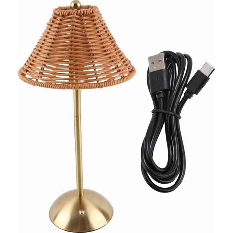 Lampe de table en rotin bohème sans fil rechargeable à intensité (1/5)