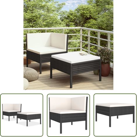 The Living Store Salon de jardin 2 pcs avec coussins Résine tressée Noir - Salon De Jardin - Meubles De Jardin - Set De Salon - Mobilier De Jardin - Résine Tressée (1/5)