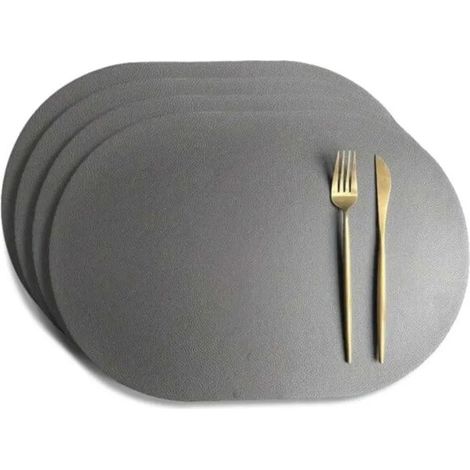 Sets de table - CUNEARY - Ovale - Similicuir gris foncé - Lot de 4 - 43 x 30 cm (1/4)