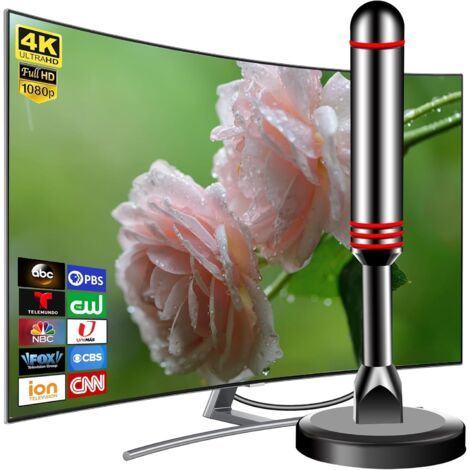 Antenne TV intérieure pour Smart TV, antenne HDTV numérique 2025 avec base magnétique puissante, réception 360° et longue portée pour chaînes locales, installation facile sans câble (1/4)