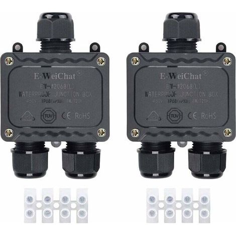 Boîte de dérivation étanche IP68 3 voies pour l'extérieur avec presse-étoupes pour petit boîtier électrique noir de Ø4mm-Ø14mm de diamètre pour l'extérieur lumière jardin piscine(2 Pcs) (1/5)