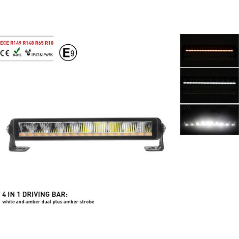 Barre LED 35,5 cm 4 en 1 de haute qualité — projecteur à diodes DRL avec feu de position blanc et flash d'urgence orange 50
