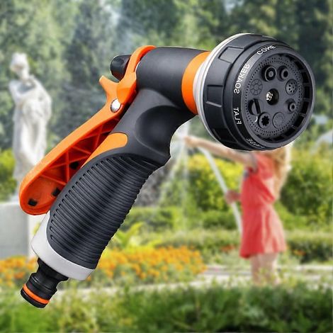 Garden hose nozzle with 8 adjustable watering modes, non-slip, suitable for plants, lawns, car washes, cleaning, pet showers, and outdoor (1/5)
