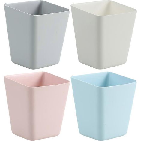 Ensemble de rangement et d'organisation pour salle de bain, composé de 4 seaux suspendus en plastique rose, détachables et réutilisables. (1/5)