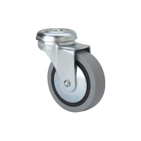 FPLUS rueda goma con agujero 40 mm. sin freno 76131 , Rueda  de polipropileno
Diametro rueda 40 mm.
Peso maximo. 20 KG.
Altura total     52 mm.
Tornillo pasante.