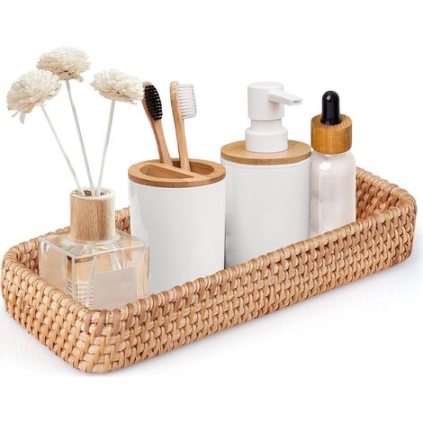 Korb aus Naturrattan – 1 Stück – Bohème-Flechtmuster – Robuster, dekorativer Aufbewahrungskorb – Für Bad und WC – 28 x 11,5 x 4 cm (1/5)