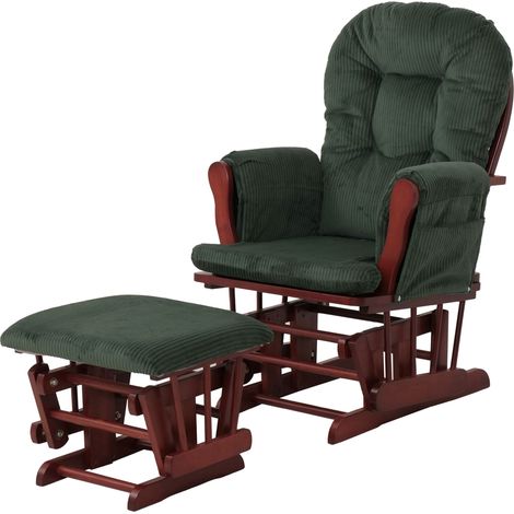 [NEUWERTIG] Relaxsessel HHG-021, Schaukelstuhl Sessel Schwingstuhl mit Hocker Stoff Cord 320g/m² Öko-Tex grün Gestell dunkel