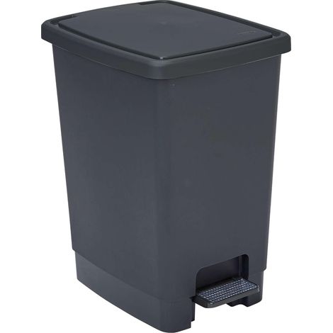 Sundis Flat Bin, pattumiera con pedale, 30L, rettangolare, in plastica riciclata, con maniglie per appendere e nascondere la borsa, nero e antracite, per cucina, ufficio, lavanderia, garage, officina (1/5)