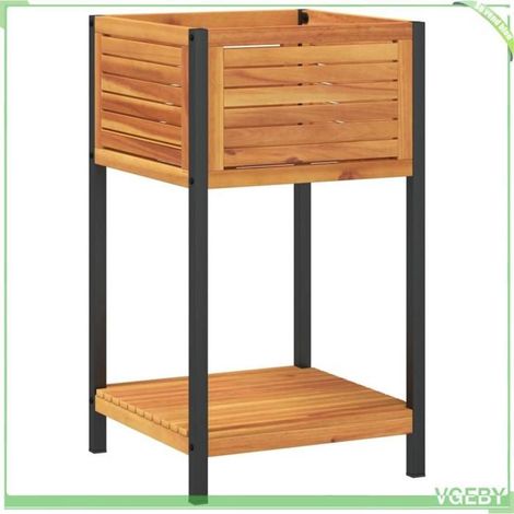 Jardinière et étagère - FAFEICY - 367616 - Bois d'acacia massif - Acier enduit poudre - 45x45x80 cm (1/5)