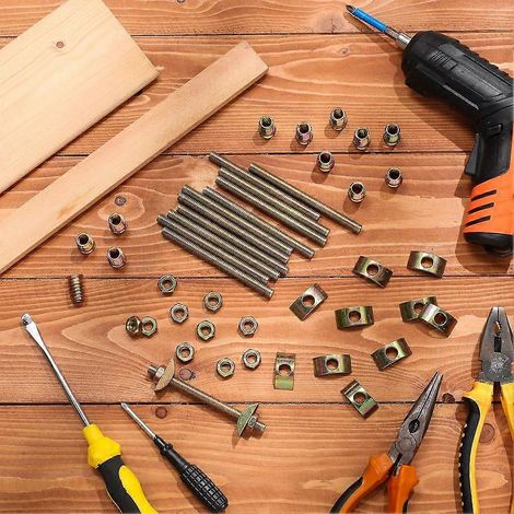 Kit de 12 connecteurs de quincaillerie pour cadre de lit M8x100 mm, compatible avec les panneaux de meubles et les armoires. Connecteurs 4 en 1, fixations et accessoires pour l'assemblage du lit. (1/5)