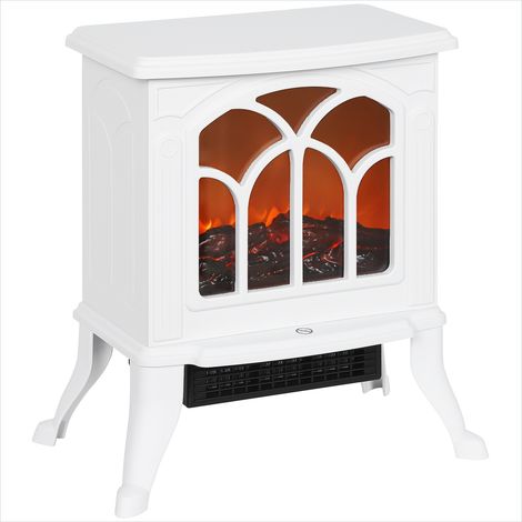 Cheminée électrique sur pied effet bois flammes LED 1500 W blanc (1/5)