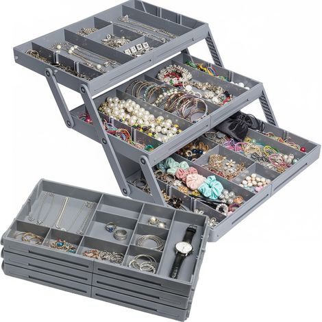 Organizer Cassetti 3 Livelli – Contenitore Modulabile Grigio Salvaspazio
