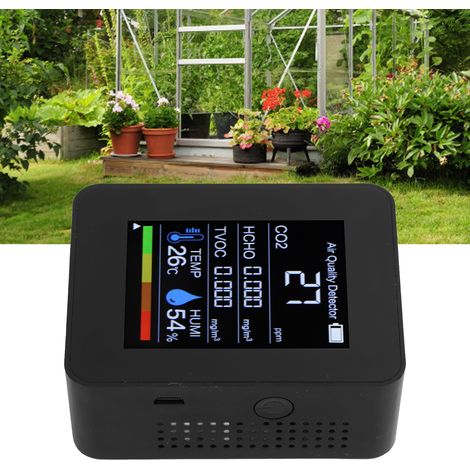 Tragbarer 5-in-1-Digitaldetektor für Kohlendioxid, TVOC, Temperatur, HCHO und Luftfeuchtigkeit (1/5)
