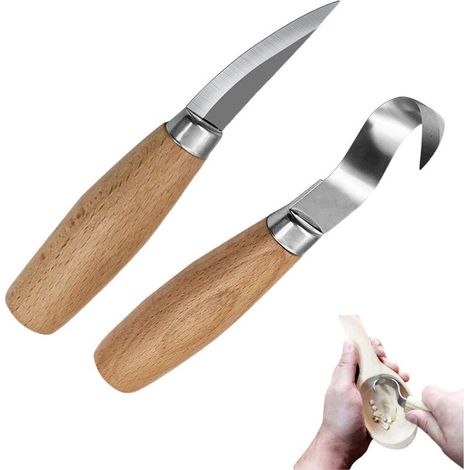 pezzi - Coltello per intaglio del legno - set per intaglio del legno - strumento per intaglio in acciaio inossidabile - per principianti e professionisti - coltello a uncino e coltello da percussione  (1/5)