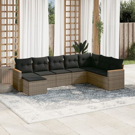 [Canapé de Jardin Modulaire] Salon 8 Places Tressé Résine Gris Antidérapant avec Coussins Lavables (1/5)