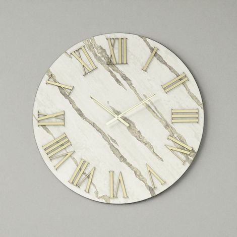 Orologio rotondo D40 cm RYAN in legno rivestito con parato e dettagli Oro (1/2)
