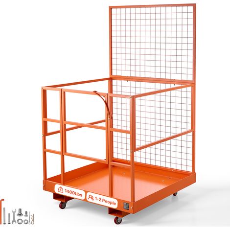 VEVOR Jaula de Seguridad para Montacargas 1225 x 1148 mm, Carga 635 kg, con Ruedas, Panel de Malla, Plataforma de Trabajo de Acero con Pasadores de Bloqueo para Carretilla Elevadora, Trabajo en Altura (1/5)
