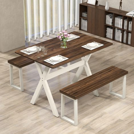 Table à Manger Moderne Table de Cuisine en Bois avec Cadre en Forme de X pour Petits Espaces Table d'Appoint avec Plateau à Texture Blanc (1/3)
