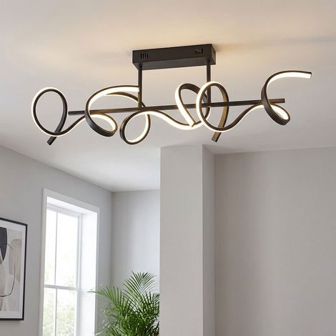 Plafoniera dimmerabile tramite interruttore Luce LED da soggiorno Luce di design, design curvo, metallo nero, 25W 2970lm 3000K, LxLxH 82x21x30 cm (1/5)