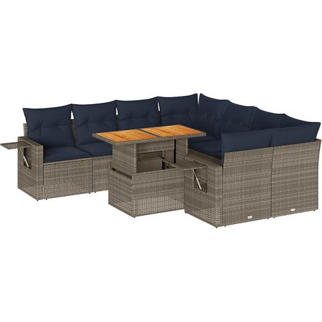 Maison Exclusive - 9-tlg. Garten-Sofagarnitur mit Kissen Grau Pol (1/5)
