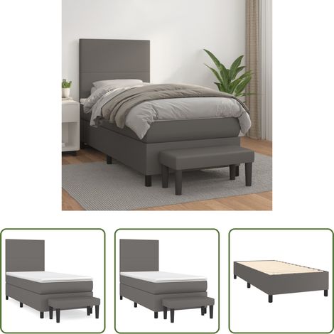 vidaXL Matratze -  Boxspringbett mit Matratze Grau 90x200 cm Kunstleder (1/5)