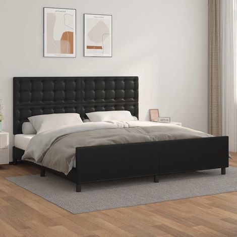 Estructura de cama sin colchón cuero sintético negro 200x200 cm (1/5)