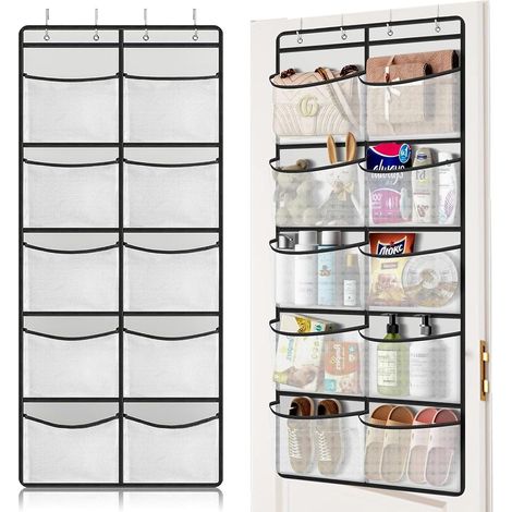 Rangement Porte avec 10 Poches en Filet – Organisateur Suspendu avec 4 Crochets – Étagères Suspendues 54,5 x 126 cm pour Chambre, Salon, Salle de Bain (1/5)