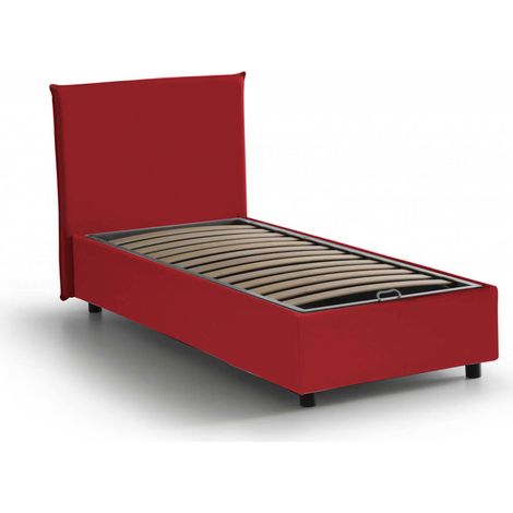 Talamo Italia - Letto singolo Acuila, Letto contenitore con rivestimento in tessuto, 100% Made in Italy, Apertura laterale, adatto per materasso Cm 80x190, Rosso
