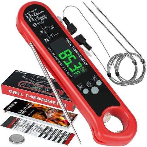 Thermomètre à viande numérique 3 en 1, thermomètre alimentaire à lecture instantanée avec 2 sondes filaires détachables, fonction d'étalonnage et d'alarme, écran LCD rétroéclairé pour la cuisson au ba (1/5)