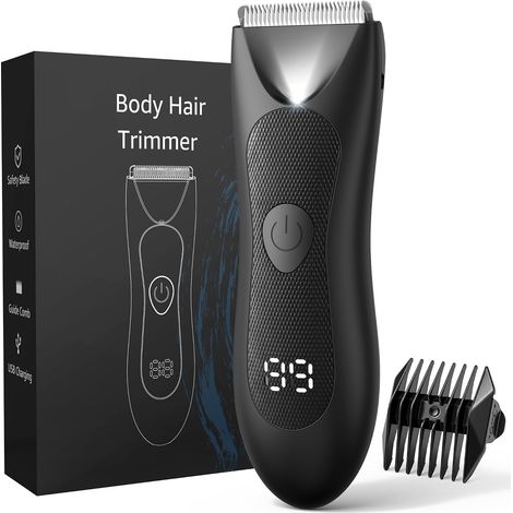 Tondeuse Corps Homme, Tondeuse Homme Partie Intime: Rasoir Homme Electrique Rechargeable,Lame en Céramique Anti Coupure, pour Partie Intime/Testicules/Pubis/Poils Pubiens, Utilisation Humide/Sèche (1/5)