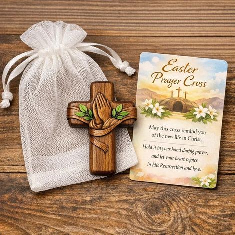 Ornement Religieux De Pâques - Symbole Spirituel En Bois - Carte De Voeux Incluse - Décoration Portable Pour Église Famille Et Communauté - Lot De 1 (1/2)