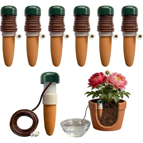 6 Pièces Distributeur Eau Plante, Système Arrosage Automatique, Céramique Et Plastique, Pour Jardin Et Intérieur