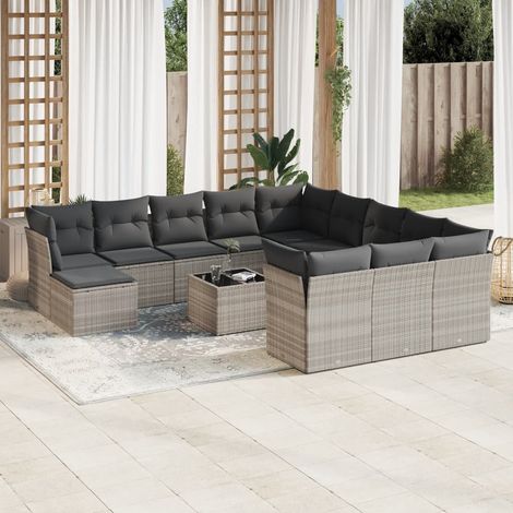 Set sofás de jardín con cojines 13 piezas ratán sintético gris vidaXL (1/3)