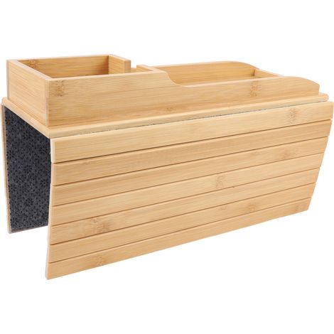 Plateau d'accoudoir de canapé en bois de bambou, organisateur d'accoudoir pliable, porte-gobelet pour téléphone portable et petit-déjeuner (1/5)