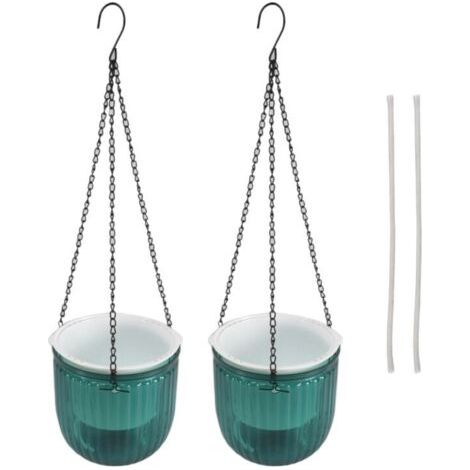 NALOOKAMIC  Lot de 2 JardinièRes à Arrosage Automatique pour L'IntéRieur, Pots Fleurs Suspendus, Panier Suspendus L'ExtéRieur 6,5 Pouces (éMeraude)