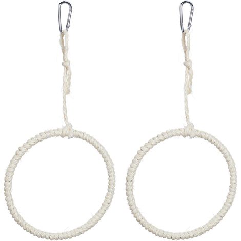 Relaxdays Bird Swing Ring, Set of 2, Climbing Toy, 15 cm, Budgie & Parrot, Cage Accessory, Carabiner to Hang Up, Natural