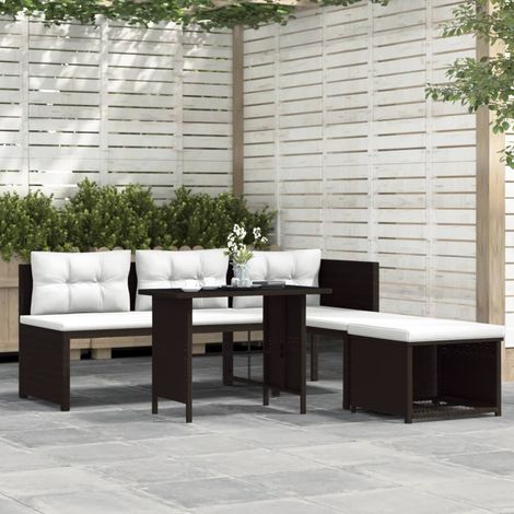 4-tlg. Garten-Lounge-Set Poly Rattan Braun
