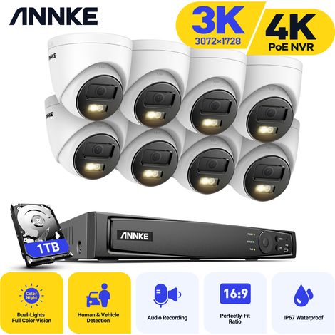 ANNKE 3K IR Network Camera Waterproof Built-in Mic Kit 8Cameras 8CH 4K PoE NVR H.265+ Video Surveillance System - 1TB HDD (1/5)