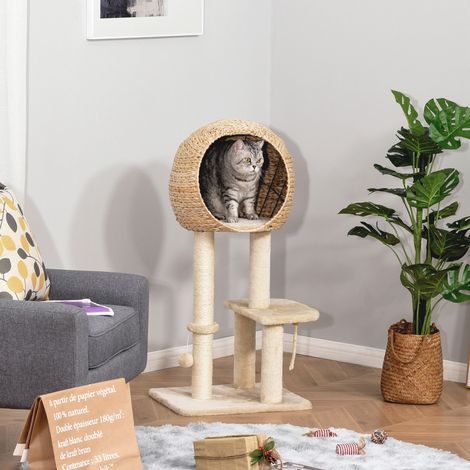 Albero per gatti con cuccia 100 cm beige OKMYHOME (1/5)