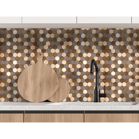 Lot de 12 Crédences Adhésives Rigides Hexagone Bronze Multicolore 33 x 27,5 cm - 1,09 m² - Livraison gratuite (1/5)