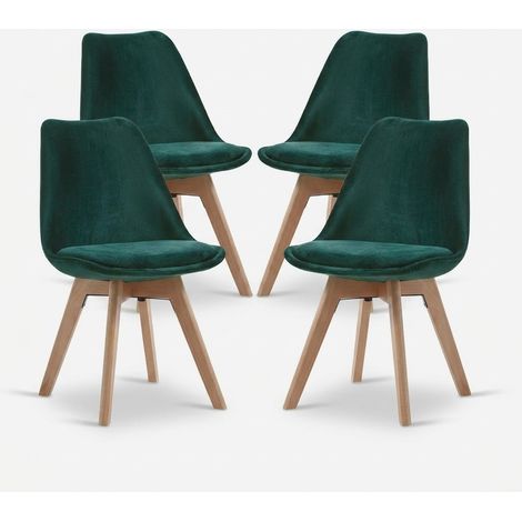 Set 4 sedie imbottite in velluto con gambe in legno Layla - Verde