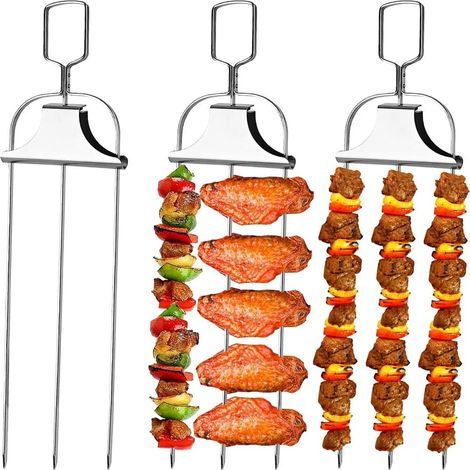 3 st grillspett Kabob-spett för grillning 14' 3-vägs grillspett metallgrillspett med skjutreglage BBQ-tillbehö (1/4)