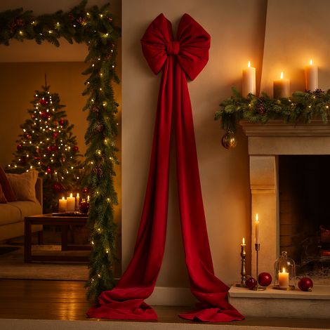 Fiocco in velluto color Bordeaux per decorazioni natalizie e puntale albero da 48 cm x h 180 cm (1/4)