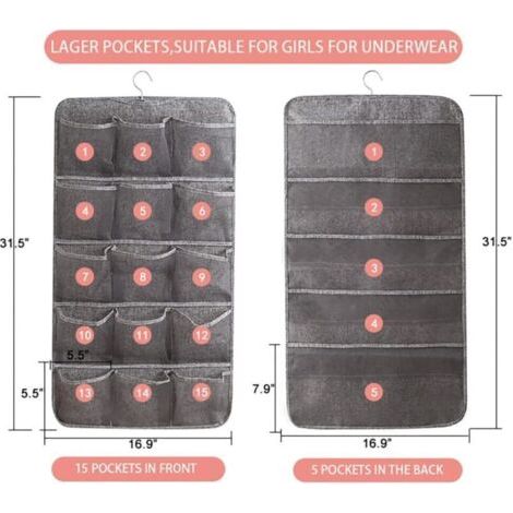 NALOOKAMIC Le portant de rangement suspendu comprend un cintre métallique rotatif, une étagère murale double face et des sacs de rangement suspendus pour les soutiens-gorge, les chaussettes et les sou